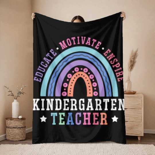 Educate Motivate Inspire Kindergarten Teacher Throw Blankets