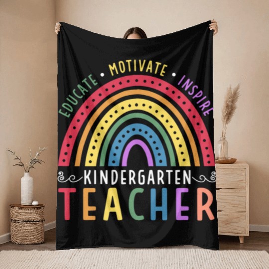 Educate Motivate Inspire Kindergarten Teacher Throw Blankets