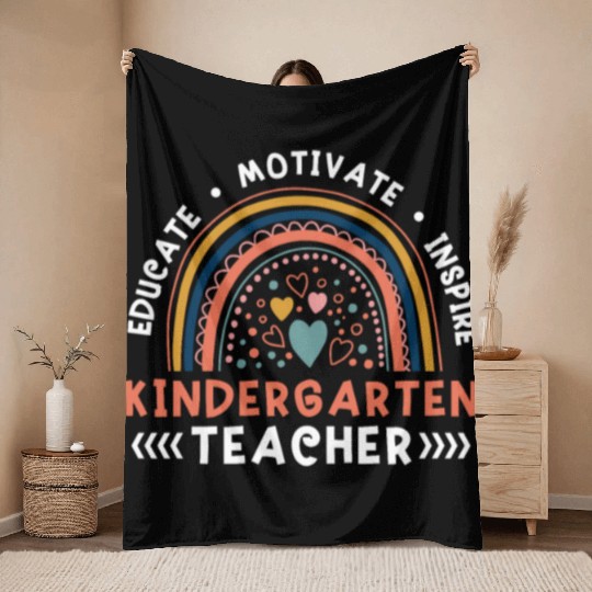 Educate Motivate Inspire Kindergarten Teacher Throw Blankets