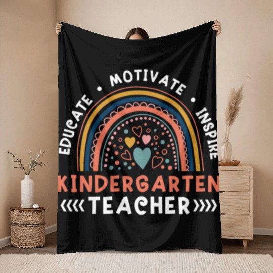 Educate Motivate Inspire Kindergarten Teacher Throw Blankets