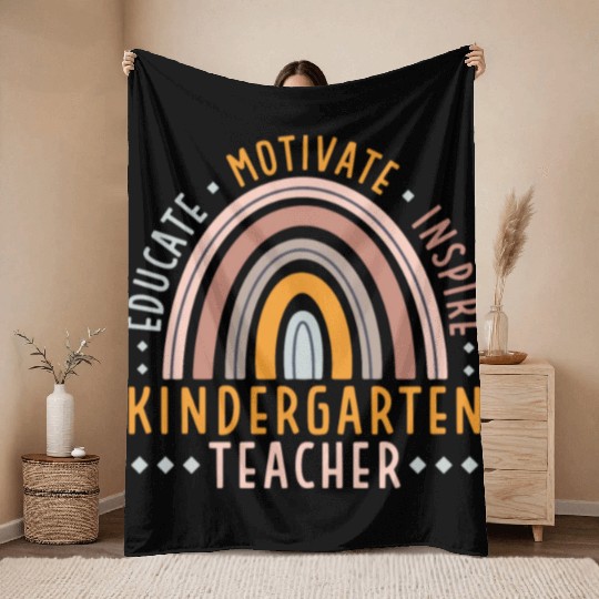 Educate Motivate Inspire Kindergarten Teacher Throw Blankets