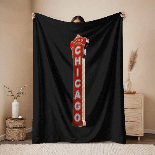Chicago Theatre Blade Marquee Angled Throw Blankets