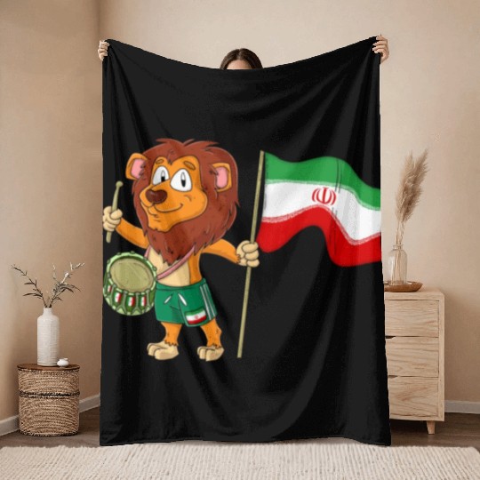 Lion with the Iran flag Throw Blankets