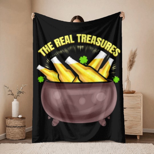 Beer Is The Real Treasure Pot Of Gold On St Throw Blankets