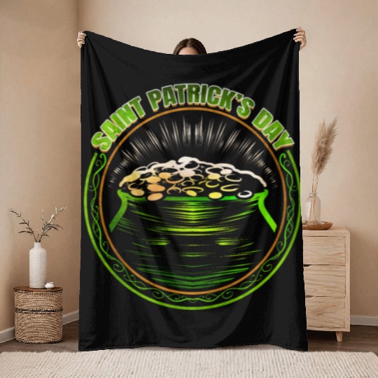 Pot Of Gold Logo For St Patricks Day Throw Blankets
