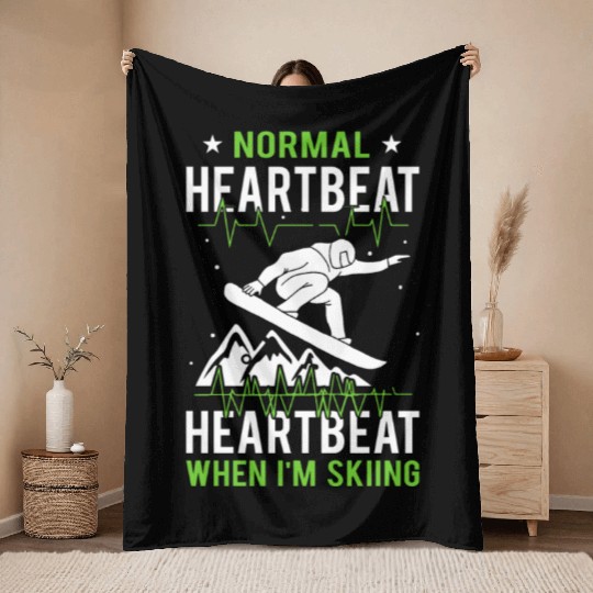 Normal Heartbeat funny skiing Throw Blankets design