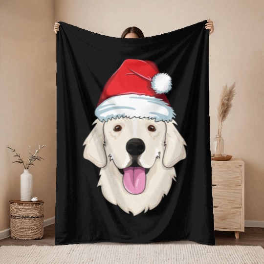 Blond Golden Retriever Santa Hat Cute Christmas Throw Blankets
