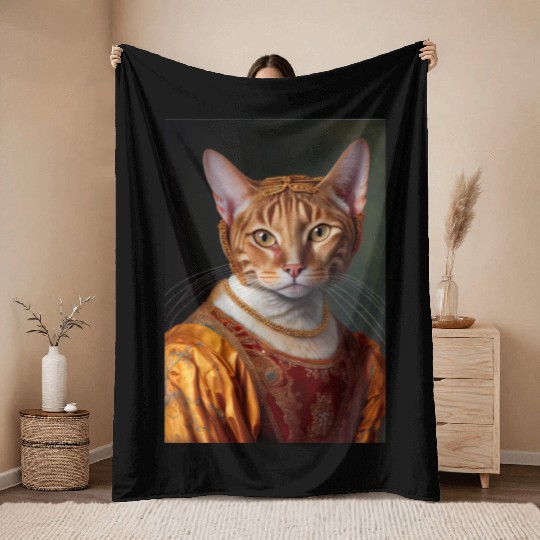 Ocicat King Cat Breed Portrait Royal Renaissance A Throw Blankets