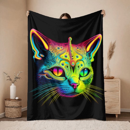 Alien cosmic cat Throw Blankets