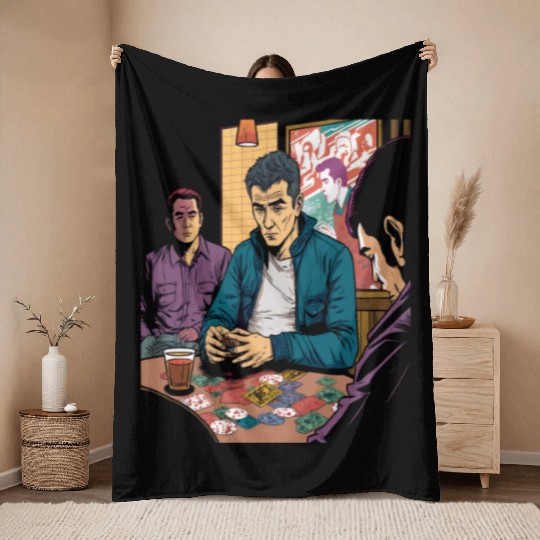 Cool Poker Fans Retro Comic Style Poker Player Throw Blankets
