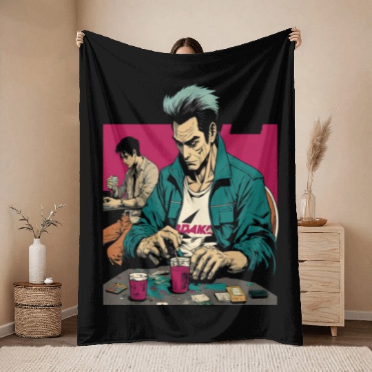 Cool Poker Fans Retro Comic Style Poker Player Throw Blankets