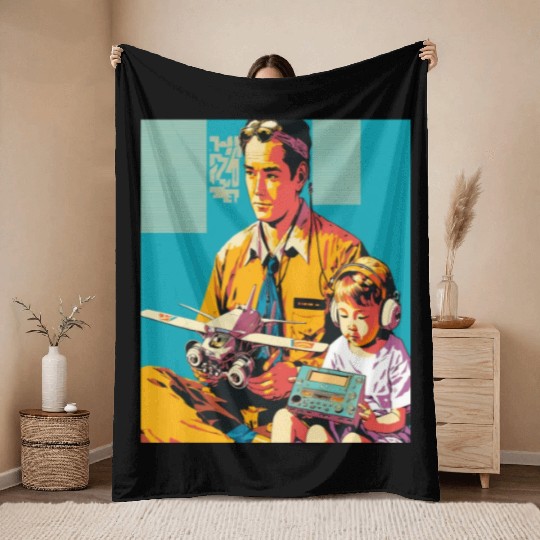 Miniature Plane Lover Cool Retro Radio Controlled Throw Blankets