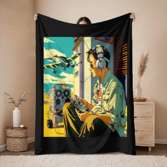 Miniature Plane Lover Cool Retro Radio Controlled Throw Blankets
