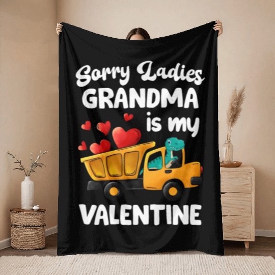 Grandma Is My Valentine Trex Dino Dump Truck Boys Throw Blankets