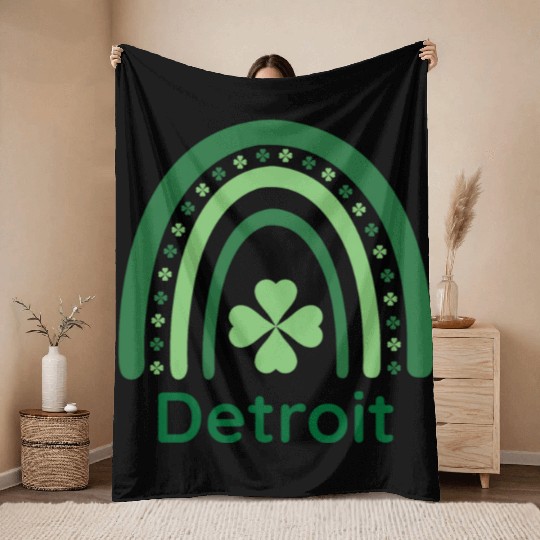 Detroit Clover Charm Boho Rainbow Throw Blankets