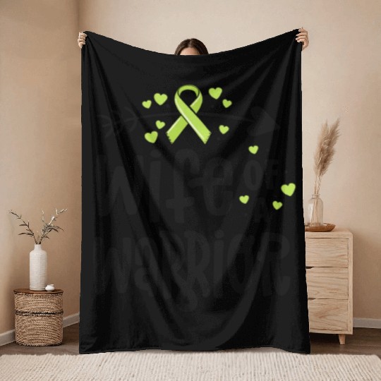 Wife Of A Warrior Lymphoma Cancer Awareness Throw Blankets