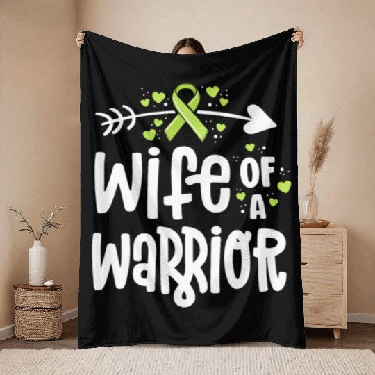 Wife Of A Warrior Lymphoma Cancer Awareness Throw Blankets