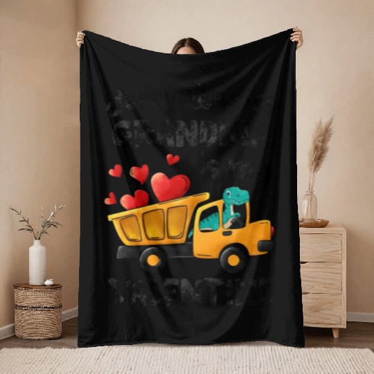 Grandma Is My Valentine Trex Dino Dump Truck Boys Throw Blankets