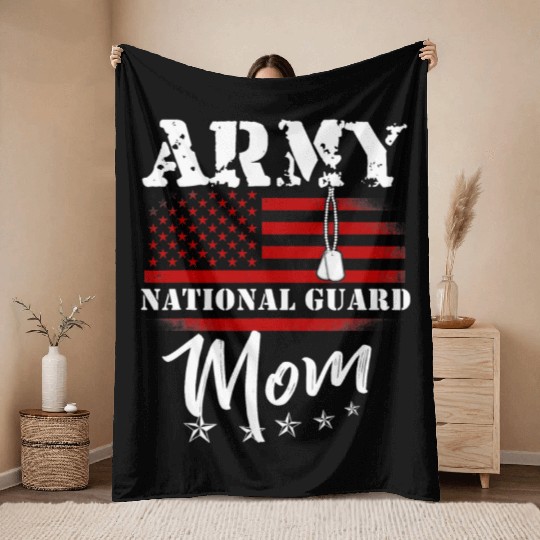 Proud Army National Guard Mom US Flag Tees US Mili Throw Blankets