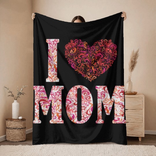 I Love Mom Funny Throw Blankets