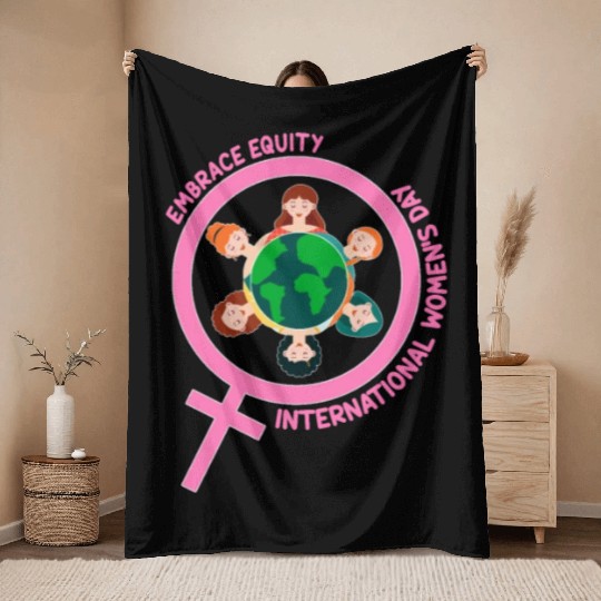 Happy International Women's Day Embrace Equity Throw Blankets