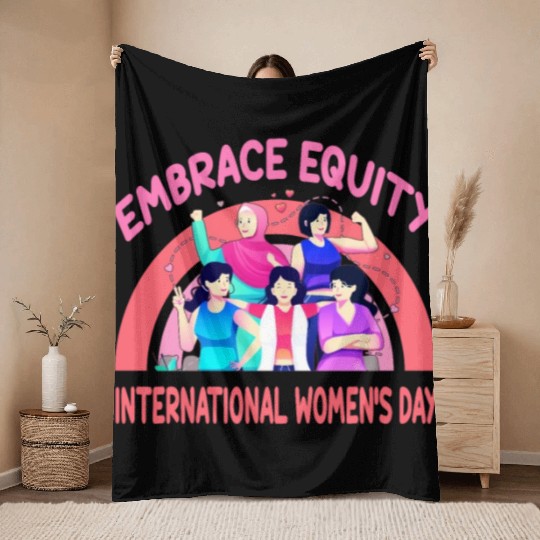 International Women's Day Embrace Equity Throw Blankets
