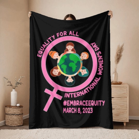 International Women's Day: Equality for Al Embrace Throw Blankets