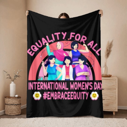 Happy International Women's Day: Embrace Equity Throw Blankets