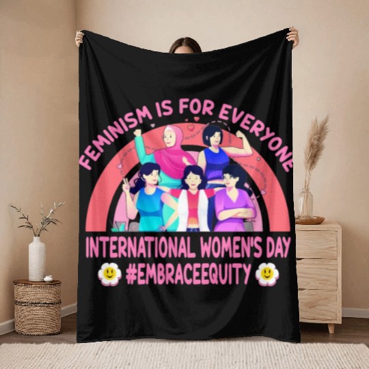 International Women's Day Embrace Equity Feminism Throw Blankets