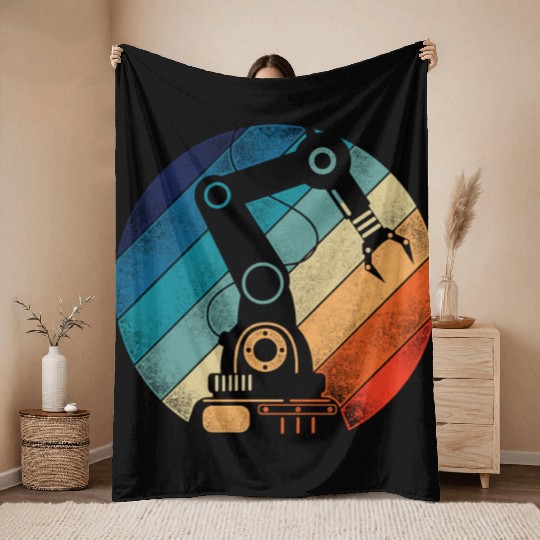 Robot Robotics Engineer Retro Throw Blankets