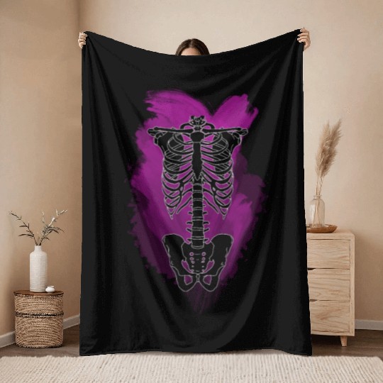 Neon Skeleton Rib Cage Throw Blankets