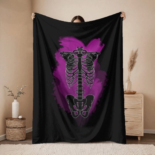 Neon Skeleton Rib Cage Throw Blankets