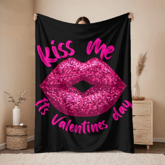Kiss Me Its Valentines Day Throw Blankets