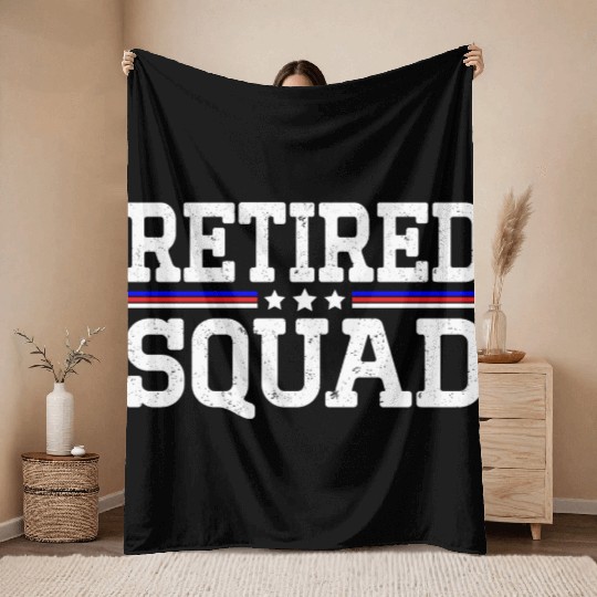 Retirement Patriotic US Flag Retired Squad Throw Blankets