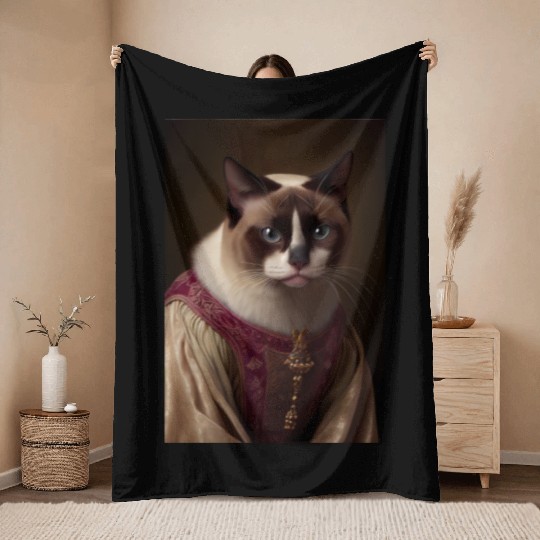 Snowshoe King Cat Breed Portrait Royal Renaissance Throw Blankets