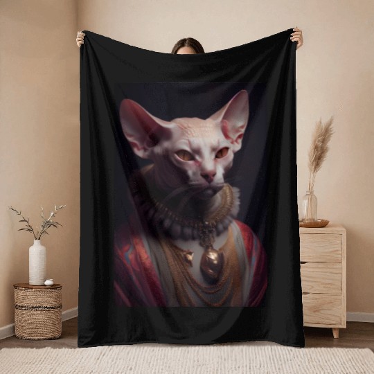Sphynx King Cat Breed Portrait Royal Renaissance A Throw Blankets