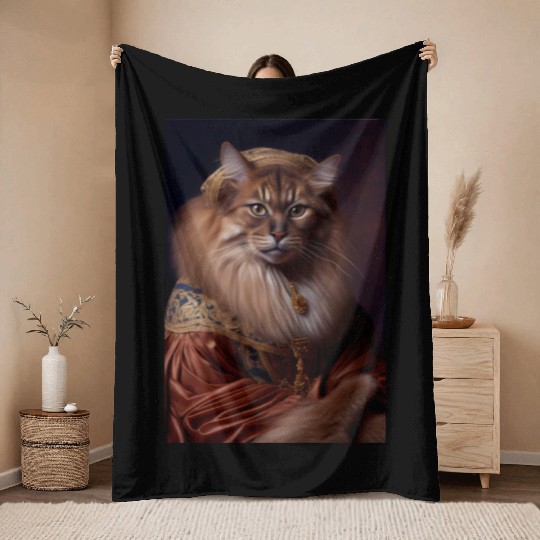 Somali Cat Breed Portrait Royal Renaissance Animal Throw Blankets