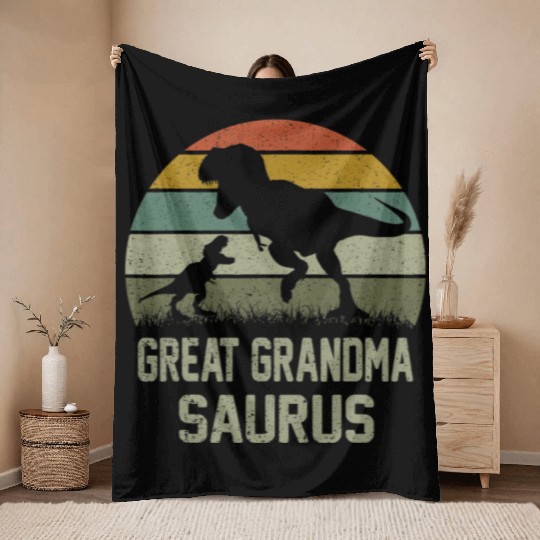 Great Grandma Saurus T Rex Dinosaur GrandmaSaurus Throw Blankets