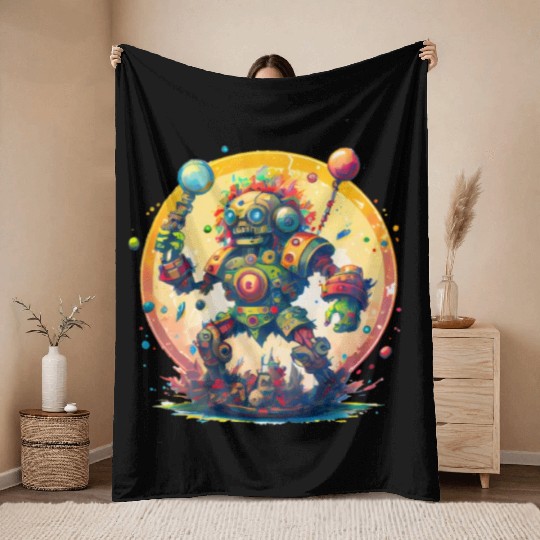 Inca,Maya robot warrior Throw Blankets