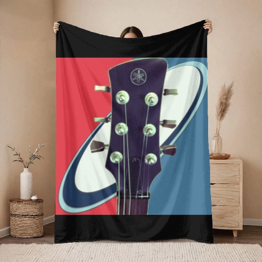 Red White Blue Rock and Roll Themed Guitar Throw Blankets