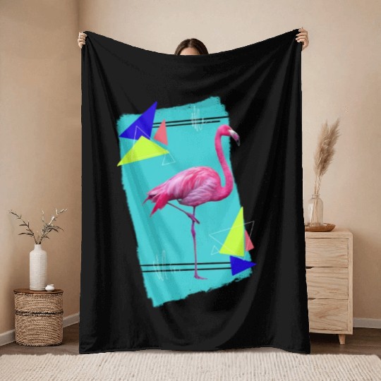 Retro Flamingo Throw Blankets