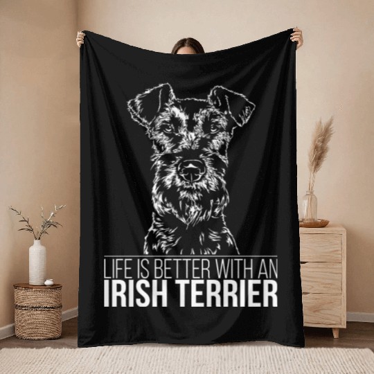 Irish Terrier life is better dog saying dog mom Throw Blankets