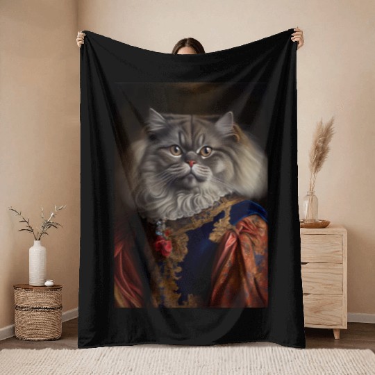 British Longhair King Cat Breed Portrait Royal Ren Throw Blankets