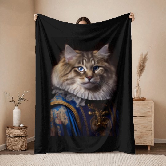 American Bobtail Cat Breed Portrait Royal Renaissa Throw Blankets