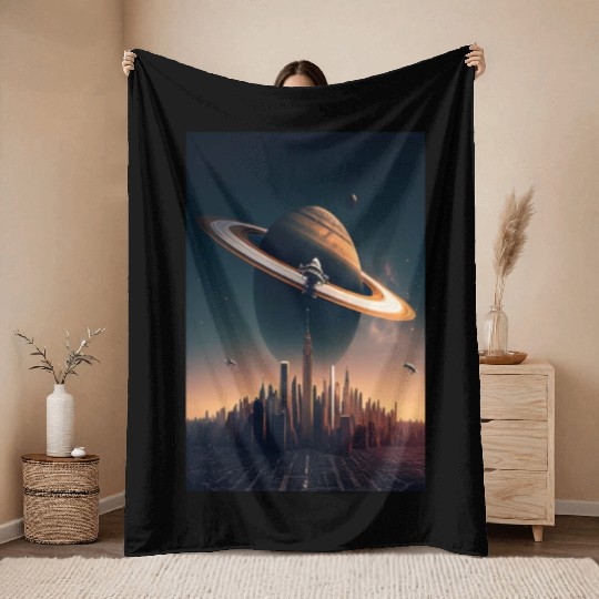 Solar system planet Saturn galaxy Throw Blankets