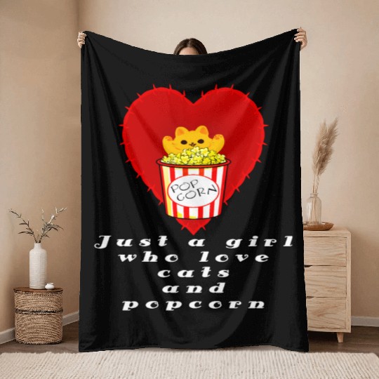 just a girl who love cats and popcorn Throw Blankets