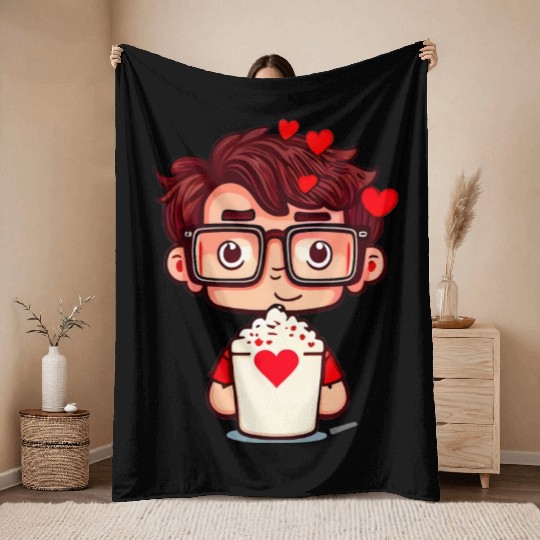 Popcorn Movie Guy Throw Blankets