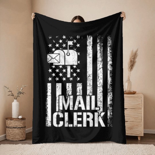 mail clerk american flag, mail clerk Throw Blankets