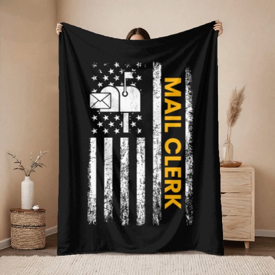 mail clerk american flag, mail clerk Throw Blankets