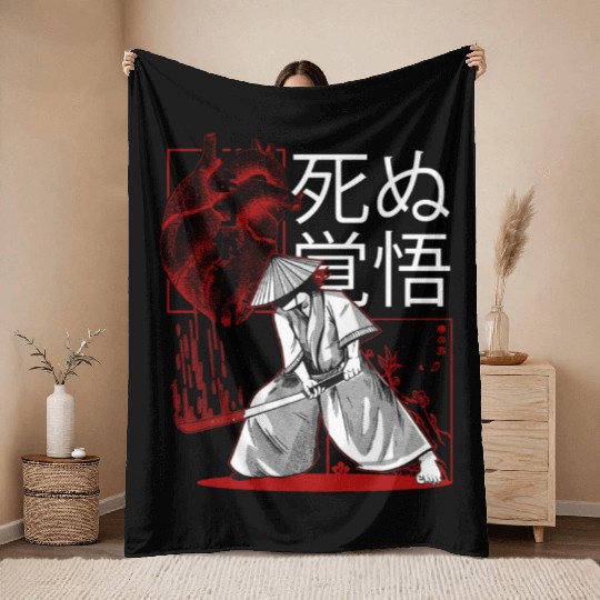 Dark Art Samurai Warrior Japanese Aesthetic Gothic Throw Blankets